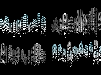 现代挂件 2D城市剪影建筑