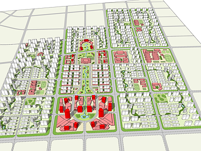 现代鸟瞰规划 城市规划体块模板