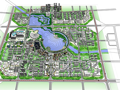 现代鸟瞰规划 中心公园片区规划
