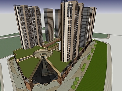 现代商场建筑 商业裙楼 商业多层