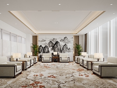 现代新中式接待室 现代接待室 贵宾室 等候室 会谈室 洽谈室