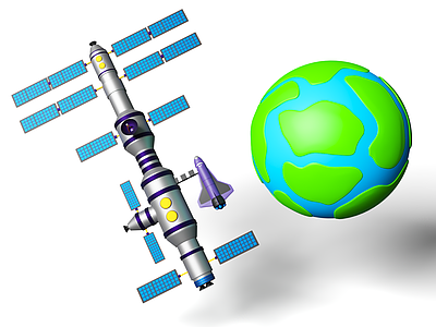 公用器材 卡通风格地球 太空轨道基地 太空基地 卡通太空基地 太空卫星
