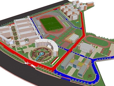 现代学校建筑 学校 教学楼 操场