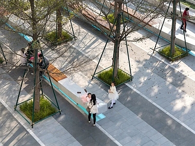 现代广场景观 树阵广场 公园入口 龙舟主题坐凳座椅 条形条石坐凳 异形