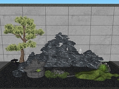 新中式庭院小品 新中式庭院 假水景 迎客松