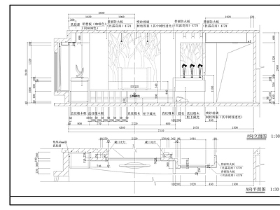 现代客厅 现代电视墙立面图 施工图
