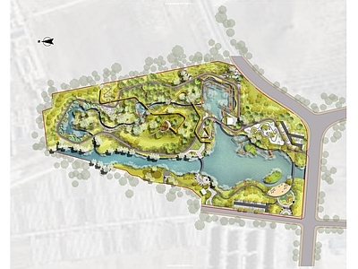 现代公园景观 公园地形图 河道 湿地公园 森林公园 施工图