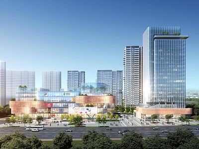 现代极简商场建筑 商业多层 商业高层 商业裙楼