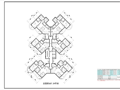 现代住宅楼建筑 高层T6 户型图 住宅 平面图 施工图