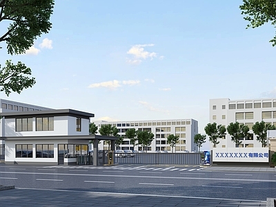 现代厂房 保安亭 工业园 大门 门闸