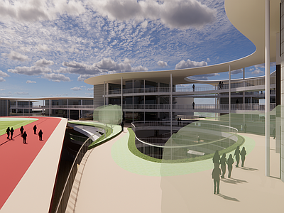 现代学校建筑 异形造型校园