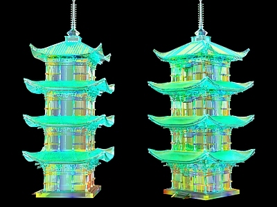 新中式中式古建 古建筑炫彩七彩 宝塔七色 琉璃塔炫彩