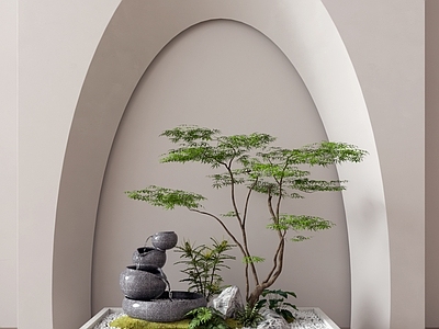 现代奶油室内景观 现代室内造景 植物堆 小品 造型洞