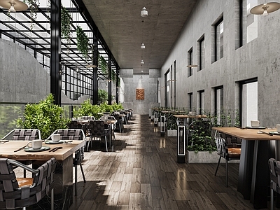 现代工业咖啡厅 现代工业风咖啡店 咖啡店 工业风快餐店 现代工业风中 原木风餐椅