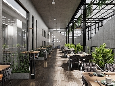 现代工业咖啡厅 工业风咖啡店 连廊 工业风用餐区 现代工业风餐饮店 快餐店中餐店