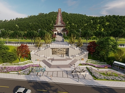 新中式中式山 山体公园 滨水 登山步道