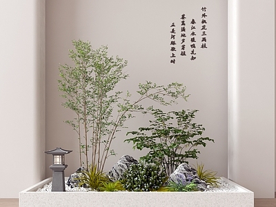 现代侘寂室内景观 现代室内造景 植物堆 小品