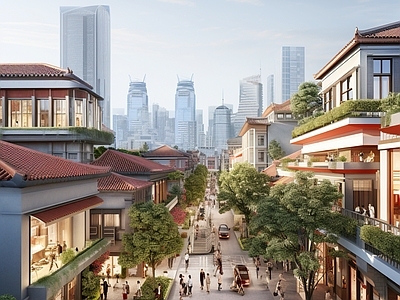 现代街道外景 商业街外景