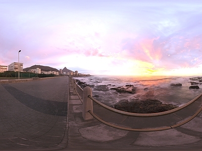 现代轻奢城市HDR 海边彩色晚霞 海边小城 城市黄昏HDR 城市夜景HDR