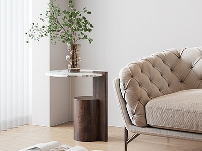 现代新中式边几 Wayfair 圆几 大理石 实木