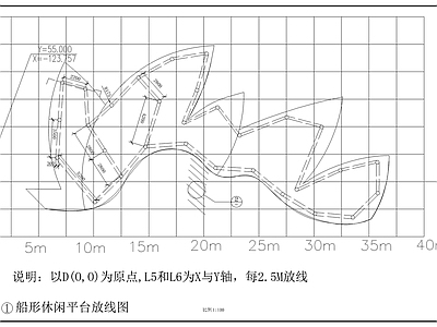 现代其他公共建筑 船形休闲放线 施工图