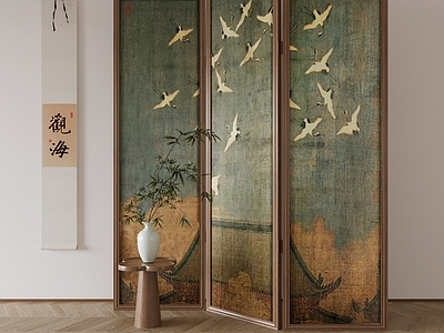 中式屏风 瑞鹤图