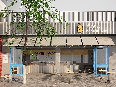 现代复古甜品面包店 面包店 铝型材 门头设计 户外桌椅 展示架