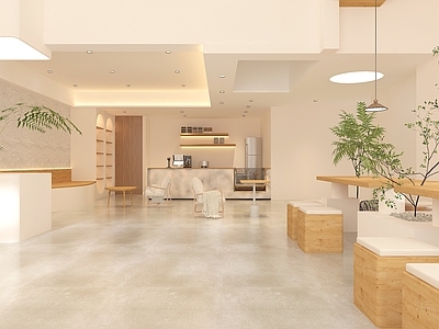 侘寂奶茶店 侘寂风饮品小吃店 收银台 饮料机 组合 造景