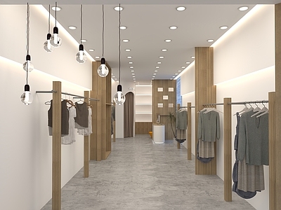 现代服装店 长方形店铺 女装店效果图 实体女装店