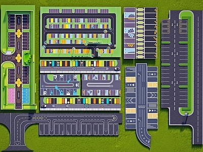 现代停车场 示范区停车位 展示区停车场 创意停车场 地面画线铺地 生态停车场组合