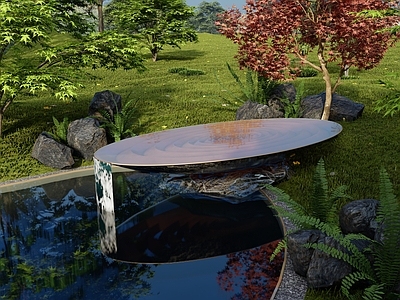 现代新中式水景 跌水 叠水 水钵 水缸 波纹 椭圆