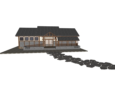 现代新中式乡村民房 一层特色小屋 乡村小屋 景点特色房屋 青砖灰瓦屋