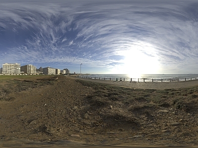 现代法式城市HDR 滨海小城天空 蓝色浮云