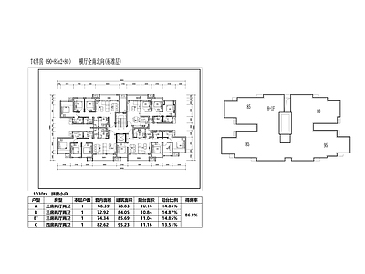 现代住宅楼建筑 洋房T4 横厅 平面图 施工图