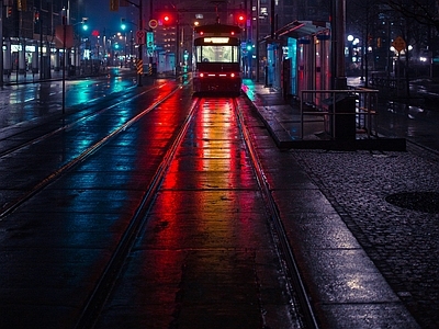 现代街道外景 人行道 商业街外景 夜晚