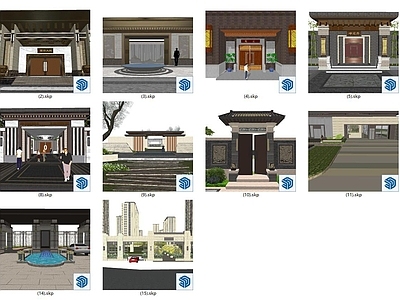 新中式小区建筑 新中式围墙 小区大