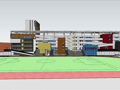 现代学校建筑 教学楼 操场