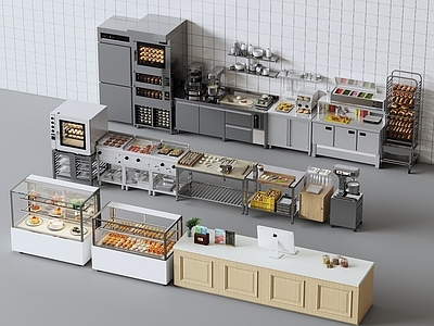 现代甜品面包店 蛋糕店 面包制作设备 蛋糕店后厨设备 烤箱 油炸机