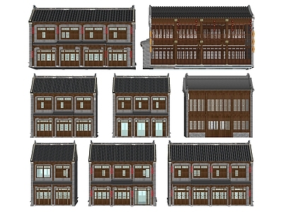 中式新中式古建筑 商业街建筑