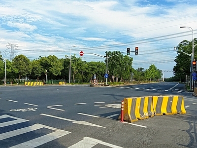 现代街道外景 马路 路口 交通灯 斑马线