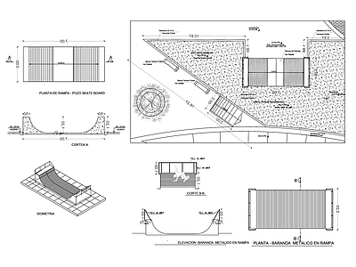 现代其他公共空间 公园儿童滑板池 U形滑板 施工图