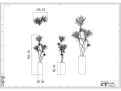 现代新中式树 绿植 植物 盆栽 施工图