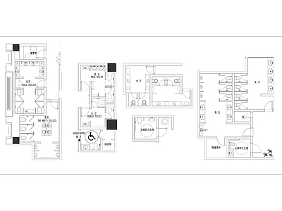 现代公共卫生间 平面 平面 施工图