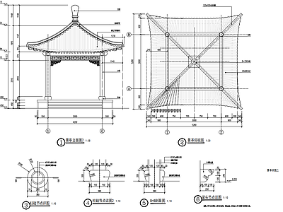 新中式亭子 凉亭 四角亭 木 施工图