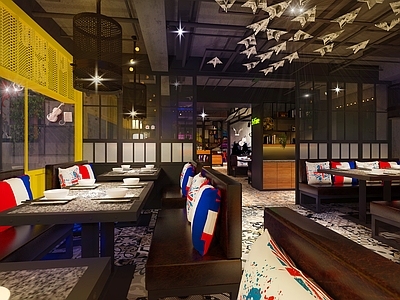 复古工业烧烤店 烧烤店就餐区 烧烤店 区