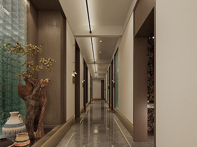 现代中式中餐厅 中餐厅过道