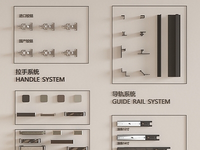 现代商业展厅 五金件工艺墙 铰链 滑轨