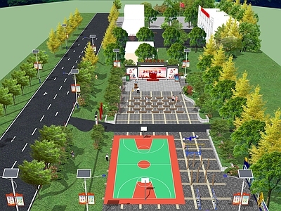 现代新中式乡村公园 乡村公园景观 乡村广场 篮球场建设广场