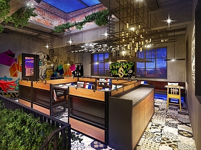 复古工业烧烤店 烧烤店夹层 烧烤店 带天烧烤店