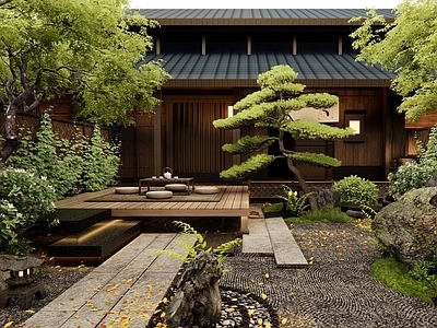 日式禅意庭院 民宿庭院 乡村庭院 青石板汀步 植物景观造景 景观树